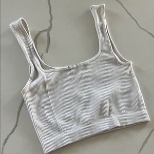 Zara Square Neck Ribbed Crop Tank - White